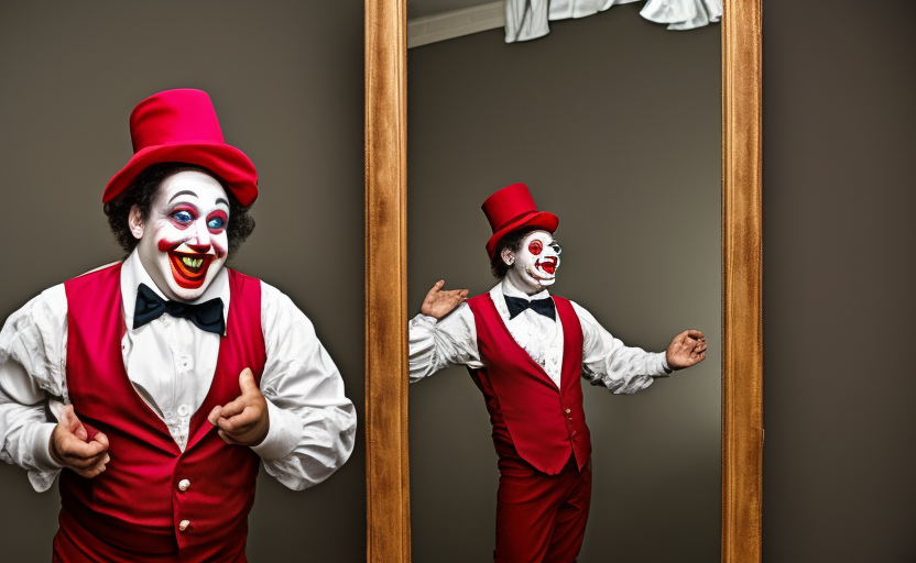 Circus clowns and a mirror